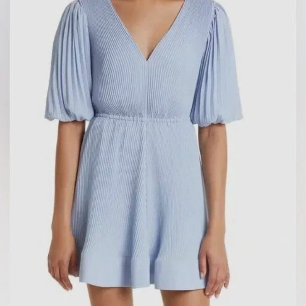 Milly Pleated Blue V-neck Dress Size 4